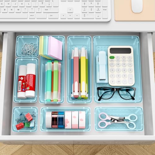ElegantArray 12 PCS Drawer Organizer Set, Makeup Organizers, Sea Blue