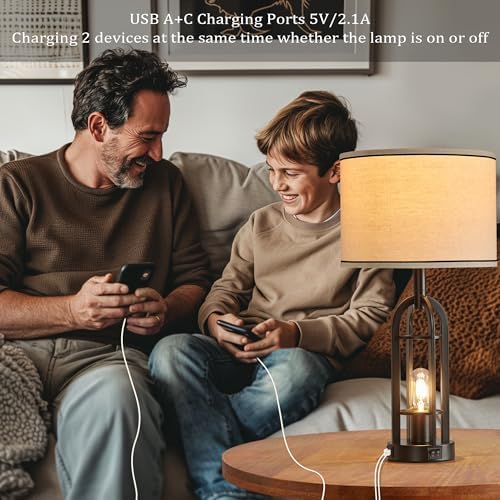 SRJJA 24" Black Table Lamps for Living Room Bedroom Set of 2, USB A+C