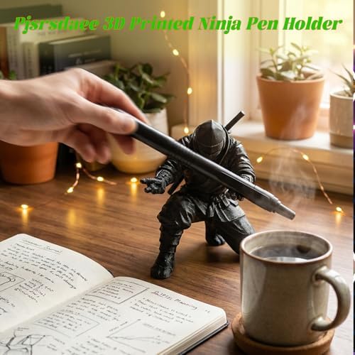 3D Printed Ninja Pen Holder - Cool Ninja Figurine Pen Stand, Decorative Desk Organizer for Office & Home (black)