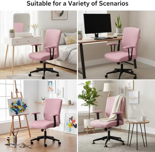 Office Chair Covers Set, Stretch Seat Covers for Chairs Cushion, Computer Chair Cover with Armrest Covers, Gaming Chair Cover Accessories Slipcovers Pads Office Cushion Backrest(Pink)