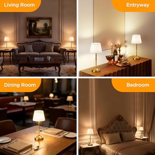 LUTEC Cordless Table Lamp, Battery Operated Lamp with 3 Color Temps and Stepless Dimming, 5200mAh Portable Rechargeable Table Lamp for Restaurant/Bedroom/Bars/Outdoor (Brushed Gold)