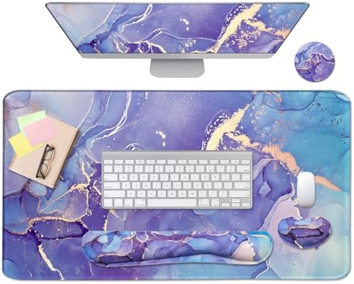 4-in-1 Large Mouse Pad, Keyboard Wrist Rest Pad & Wrist Support Mousepad Set, Extended Desk Pad Waterproof Desk Mat for Home Office Study Game
