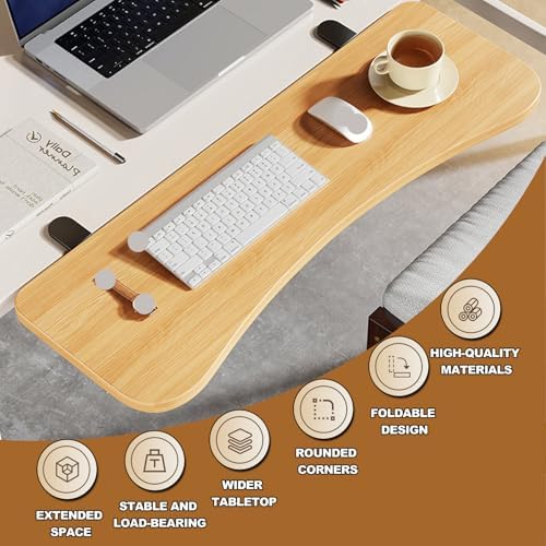 Black,B68*24,Ergonomics Desk Extender Tray, Desktop Extender with 3/4 stand, 30"x9.4" Clamp on Table Mount Arm Wrist Rest Shelf, Small Table Edge Extender Tray, 90° Foldable Computer Arm Rest for Desk