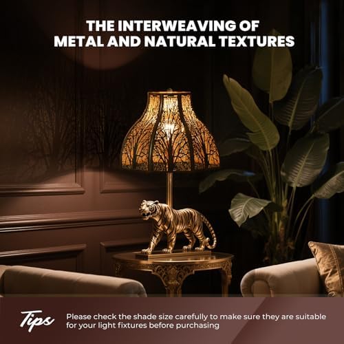 Etched Forest Large Metal Lampshade 5.32 X 13 X 9.5 Inch 8-Petal Lotus Shape Fits for Floor Lamp Table Lamp for Living Room Bedroom(Bronze Gold), Spider Fitter Lamp Shade