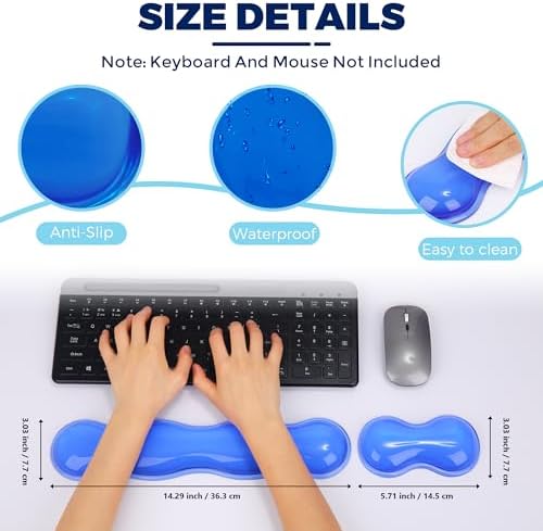 Gel Wrist Rest for Keyboard and Mouse, Wrist Rest for Keyboard, Mouse Wrist Support, Pain Relief, Cool Touch, Non-Skid, Wrist pad Set