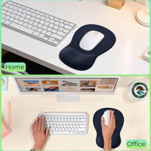 Mouse Pad with Wrist Rest Ergonomic Memory Foam Support, Non-Slip Rubber Base, Comfortable Typing Cushion for Home Office Computer Laptop, Navy Blue