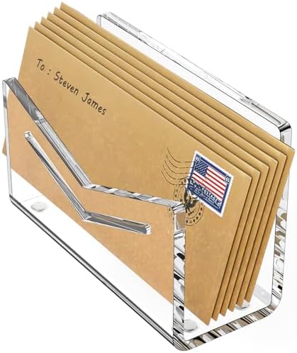 Beego Envelope and Mail Organizer Countertop - Clear Acrylic Desk Organizer Letter Holder Desktop File Sorter Bill Document Folder Rack for Office, Home, School Desk Organization