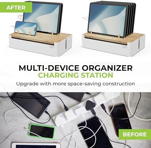Prosumer's Choice Bamboo Charging Station - Multi Charger Organizer Desk Docking for Phones, Tablets, Laptop Wooden with Removable Dividers Cables Not Included
