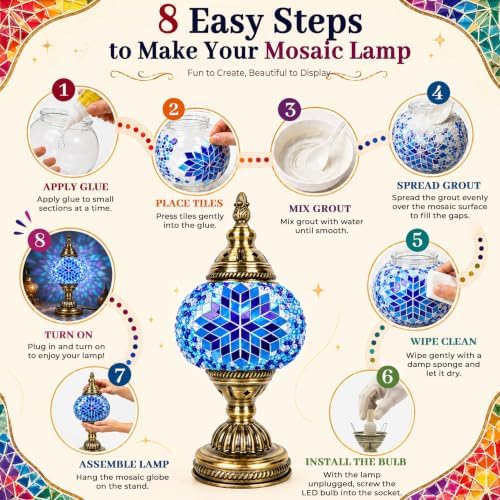 Joyclub DIY Turkish Mosaic Lamp Kit for Adults, Beginner Friendly, Blue
