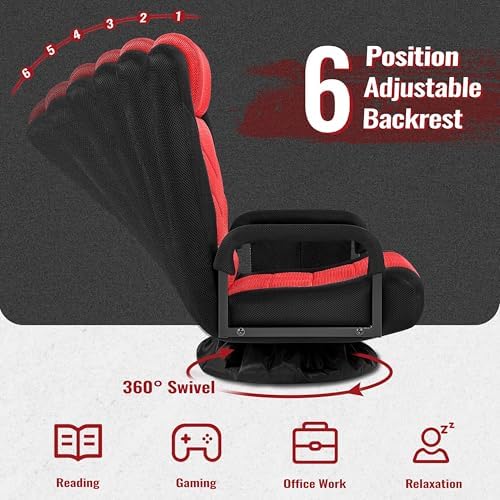 Yaheetech Floor Gaming Chair High-Back Swivel Adjustable Folding Seat Red