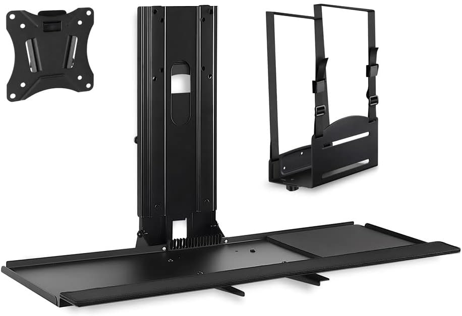 Mount-It! Monitor and Keyboard Wall Mount with CPU Holder, Height Adjustable Standing VESA Keyboard Tray, 25 Inch Wide Platform with Mouse Pad (MI-7919)