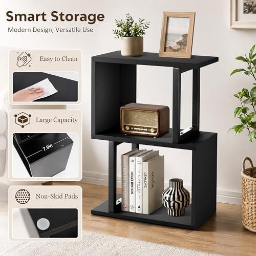 Desk Shelf Organizer, Small Desktop Bookshelf Wood, Black