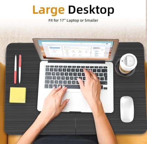 BUYIFY 23.4" Foldable Lap Desk Bed Table with Cup Holder Tray Charcoal