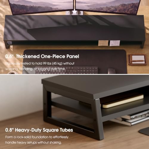 Fenge Dual Monitor Riser for Desk, Open Shelf with 3 Storage Compartments