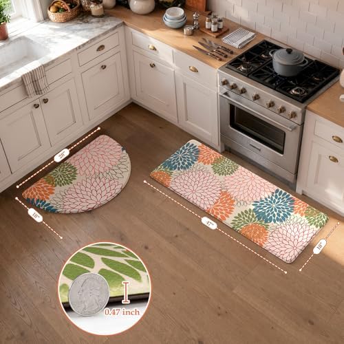 KIMODE Half Circle Anti Fatigue Mats for Kitchen Floor Rug Sets of 2