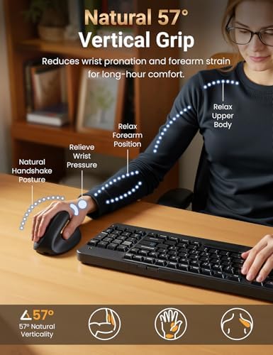 Ergonomic Vertical Wireless Mouse, 57°, Small/Medium Hands, Black