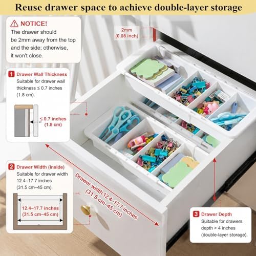 Expandable Deep Drawer Organizer Bins for Desk, White, 1 Pcs