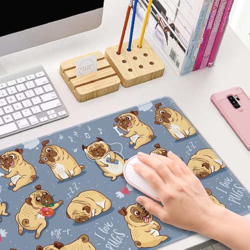 Gaming Mouse Pad Large,Cartoon Pug Pupies Mouse Pad Gaming Mouse Mat Desk Pad,31.5 x 11.8 Desk Mat Mouse Pads for Desk,Extended Keyboard Mousepad with Non-Slip Base and Stitched Edge