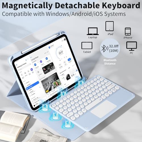 JKSML for iPad(A16) 11th/10th Generation Case with Keyboard, Round Key
