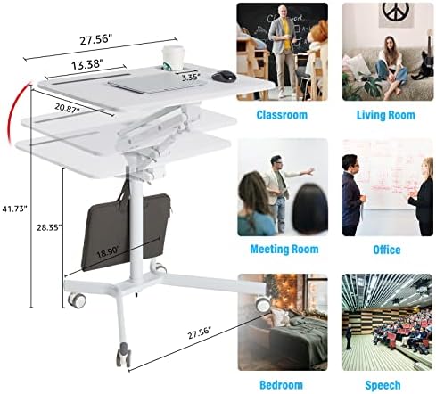 Mobile Rolling Desk, Small Standing Desk with Wheels,Portable Laptop Desk