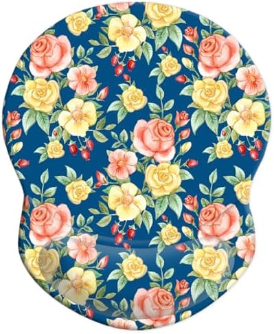 Mouse Pad with Gel Wrist Support and Non-Slip Base - Pain Relief Ergonomic Wrist Rest Mouse Pad for Working & Gaming, Home & Office Desk Accessories (Flowers)