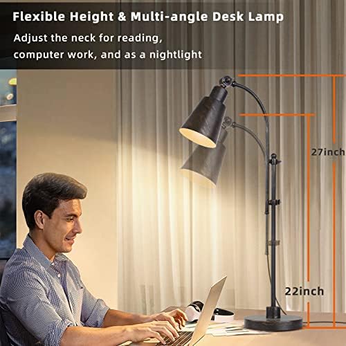 LALISU Industrial Desk Lamp, Adjustable Metal Task Lamp, Black