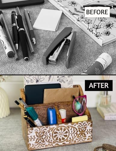 Mie Creations Wooden Office Desk Organizer, Farmhouse Stationery Caddy 8''