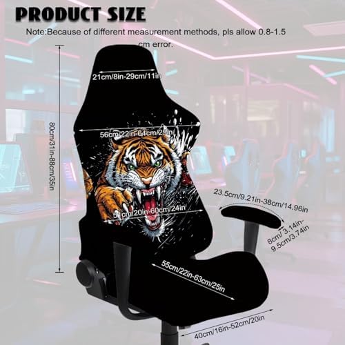 Tiger Gaming Chair Cover Stretchable Game Chair Slipcovers with 2 Armrest Covers, Scratch-Proof Gamer Desk Chair Covers for Computer Office Seat