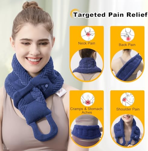 UNCN Long Heating Pad for Neck and Shoulders Back 33 x5.9inches Microwavable Large Moist Heat Pack Warm Hot Compress Neck Wrap Weighted Bag Massage Reusable Herbal Nature Calming Portable