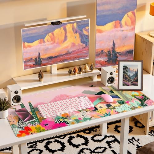 iCasso Desk Mat,Cute Mouse Pad for Desk,35"x16",Home Office, Cactus