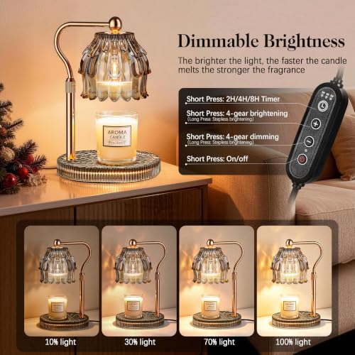 Candle Warmer Lamp with Timer Dimmer, Wax Melts Glass Lamp for Gift, Grey