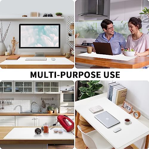 Leather Desk Pad, Large Mouse Pad, Non-Slip Desk Mat, Leather Desk Blotter, Computer Desk Pad, Waterproof Keyboard Pad for Home Office and Decor - White (31.5×15.7 Inches)