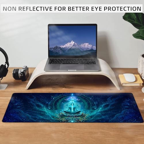 Meditation Gaming Mouse Pad,Spiritual Large Desk Mat, 31.5x11.8x0.12in Extended Non-Slip Rubber Lotus Yoga Art Mousepad, Computer Deskmat Gifts, Laptop Mice Pads Decor for Office Home
