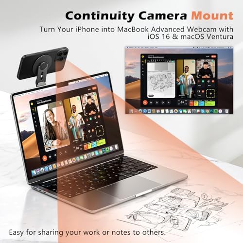 Magnetic Phone Holder for Laptop, 360° Adjustable MacBook Monitor Side Mount for iPhone 17 Pro Max/16/15/14/13/12 MagSafe for Tesla, Portable Foldable Cell Phone Holder Accessory, Black