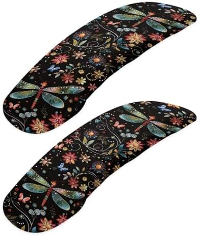 Flowers Dragonfly Printed Office Chair Armrest Covers Set of 2, Stretchy Soft Office Chair Arms Rest Covers Removable Washable Arms Protector Covers for Office Computer Chair