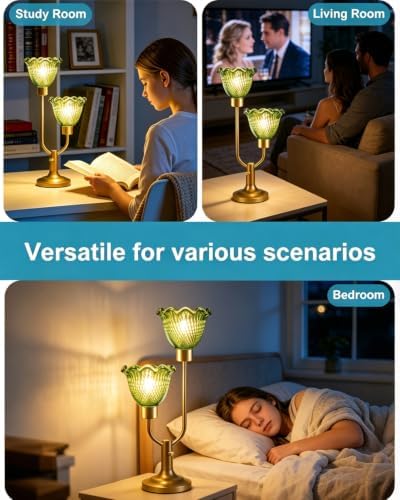 Lightdot Green Bedroom Lamps Set of 2 Flower Glass Table Lamp Dimmable
