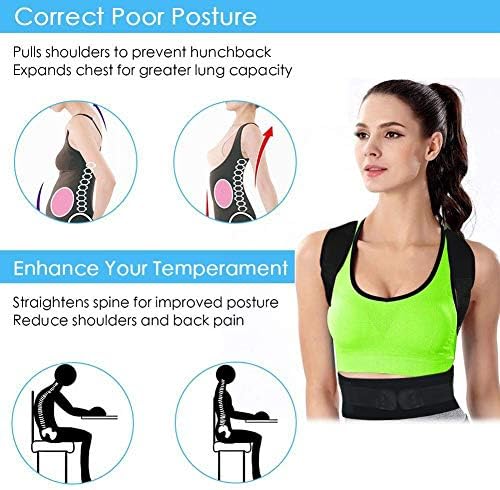 Thoracic Back Brace Posture Corrector - Magnetic Support for Neck Shoulder Upper and Lower Back Pain Relief - Perfect Posture Brace for Cervical Lumbar Spine - Fully Adjustable Belt (Black, XX-Large)
