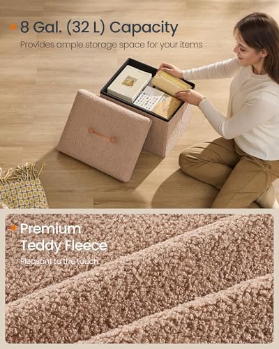 SONGMICS Small Folding Storage Ottoman, 12.2 x 16.1 x 12.2 Inches