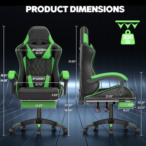Bigzzia Gaming Chair with Footrest, Comfortable Gamer Chairs Green