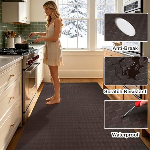 Kitchen Mats and Rugs Cushioned Anti-Fatigue, 47.2" x 70.9", Brown