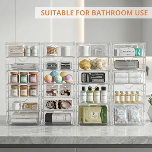 DOMNIU Acrylic Makeup Drawer Storage Organizer with 22 Drawers, 4 Set