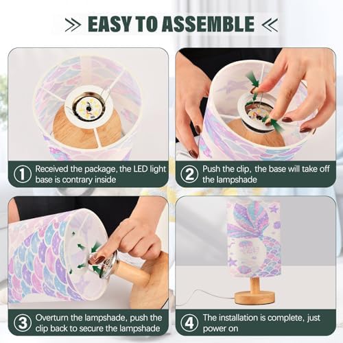ALAZA Mermaid Starfish Jellyfish Seashell Decor Bedside Table Lamp with USB Port for Bedroom Nightstand Office Desk LED Bulb Included