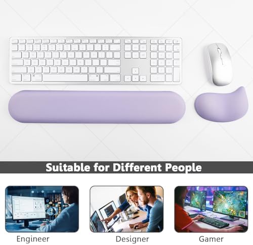 Keyboard Mouse Wrist Rest Set, Gel Ergonomic Wrist Rest for Keyboard and Mouse Non Slip Base, for Laptop, Desktop Computer, Office Desk Accessories (Purple)