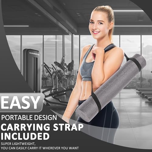 Fitvids All Purpose Thick High Density No Tear Exercise Yoga Mat with Strap & Lightweight Features for Indoor & Outdoor Use