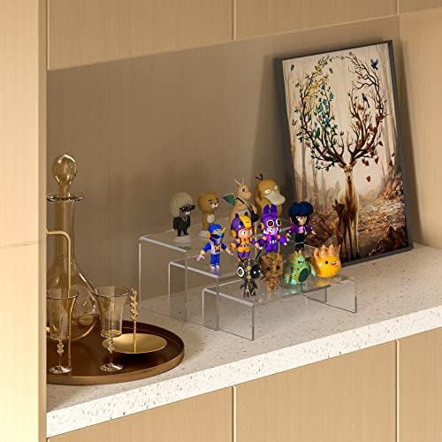 Sezanrpt Clear Riser Shelf 3pcs, Desktop Rectangular Acrylic Display Shelves Organizer, Acrylic Stands for Funko Pop Figure, Perfumes, Bags, Shoes, Glasses, Plants, Toys, Collectibles - 8''x8.5''x9''