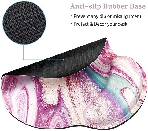 Mouse Pad with Wrist Support, Desk Decor for Office Marble Design Mouse Pad Non-Slip Rubber Base Mousepad for Desk Laptop Gaming Working Computers Laptop Easy Typing & Pain Relief, Purple