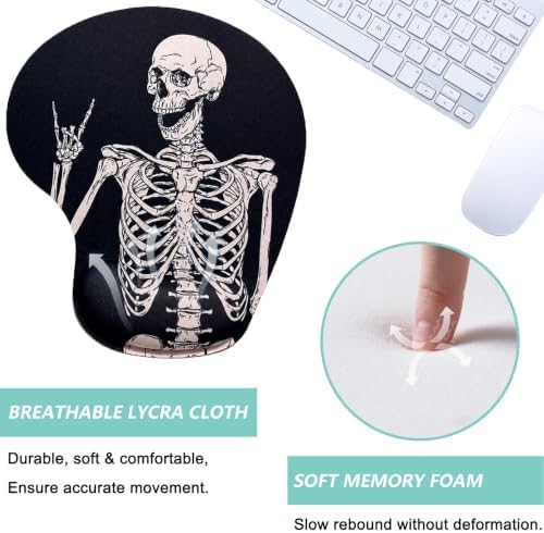 Mouse Pad with Wrist Support, Ergonomic Mouse Pads with Memory Foam Wrist Rest, Easy Typing Pain Relief, Comfortable Home Office Computer Wrist Support Pads for Working Studying Gaming, Human Skeleton