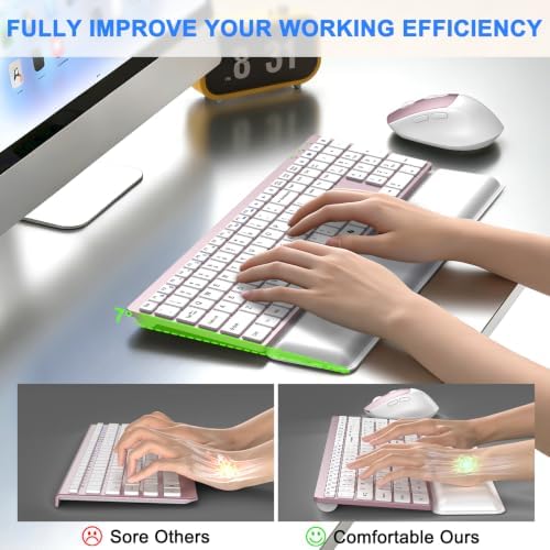 Wireless Keyboard and Mouse Combo, Full Size Silent Ultra Thin Keyboard with Magnetic Wrist Rest, Optical Mouse, 2.4G Lag-Free Cordless Mice Keyboard Set for Computer, Mac, Laptop, PC, Windows
