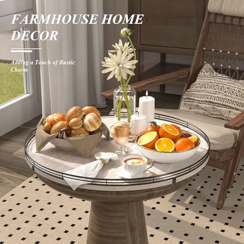 AMH 21-Inch Whitewashed Farmhouse Wooden Lazy Susan Organizer