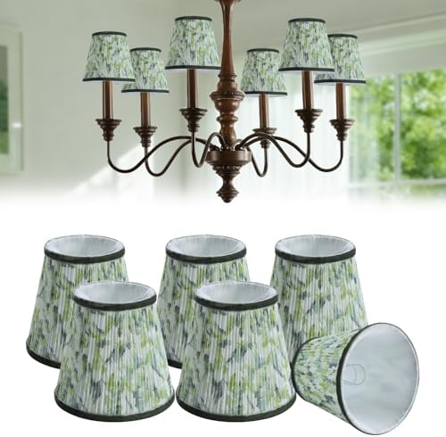 Fuloon Chandelier Lamp Shades, Clip on Small Sconce Lamp Shades, Suit for Candelabra Bulbs in Modern/European/French Country/Farmhouse Decoration, 3.5x4.3x4.9 in(6 Pack, Chiffon Green Painted)
